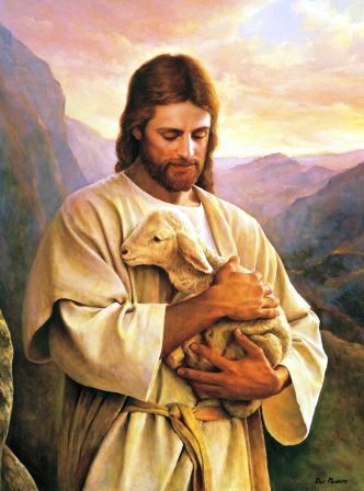 jesus christ the shepherd with lambs